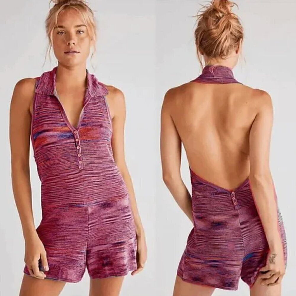 NWT Free People Purple Romper Size Large Summer Nights One Piece Open Back